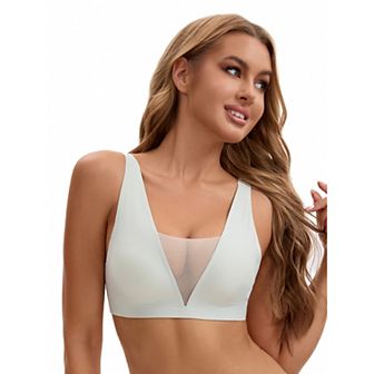 Women's Deep V Push Up Wirefree Seamless Mesh Plunge Bras Light and Breathable Minimizers