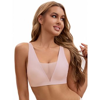 Women's Deep V Push Up Wirefree Seamless Mesh Plunge Bras Light and Breathable Minimizers