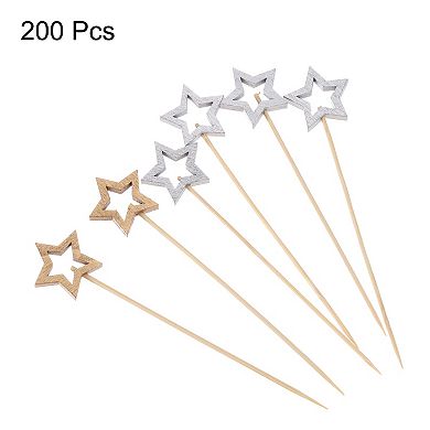 Cocktail Toothpicks, 200Pcs Hollow Star Shape Long Fruit Stick Decorative Cocktail Skewers Pick