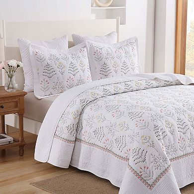 MarCielo 3Pcs 100% Cotton Botanical Elegance Quilted Bedspread Set