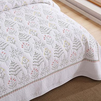 MarCielo 3Pcs 100% Cotton Botanical Elegance Quilted Bedspread Set