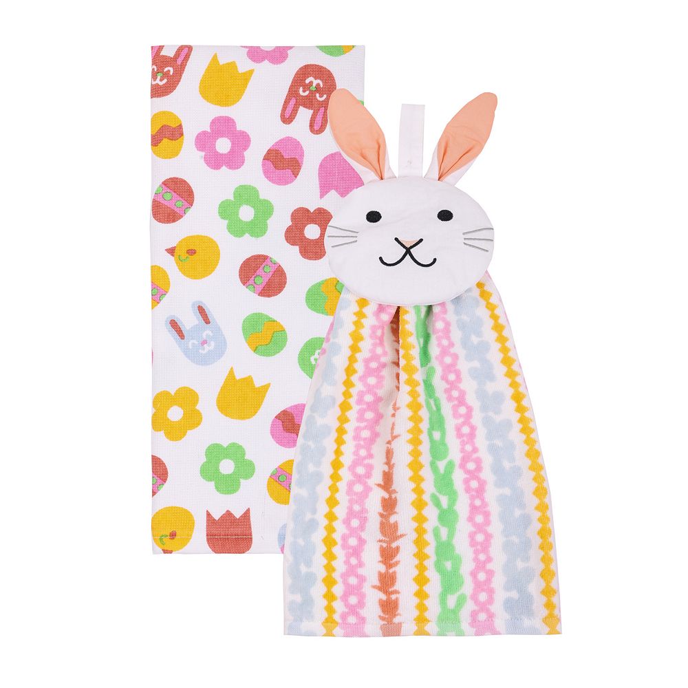 Easter Bunny Kitchen Towels Set of 2 Yellow Check SPRING GATHERINGS-1