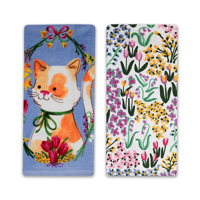 Celebrate Together™ Spring 2-pk. Cat & Flowers Kitchen Towels, Blue