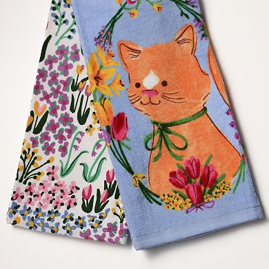 Celebrate Together Spring 2-pk. Cat & Flowers Kitchen Towels