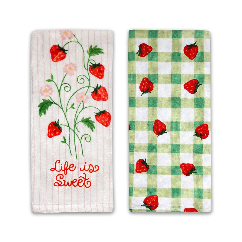 Celebrate Together™ Spring 2-pk. "Life Is Sweet" Strawberry Bunch Kitchen Towels, White