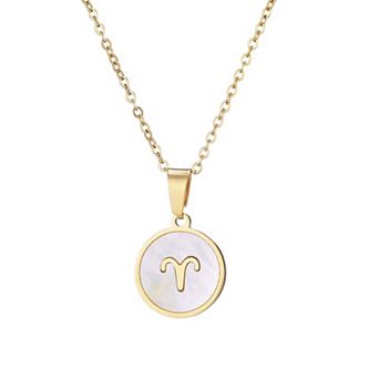 Adornia Tarnish Resistant 18k Gold Plated Mother of Pearl Zodiac Pendant Necklace