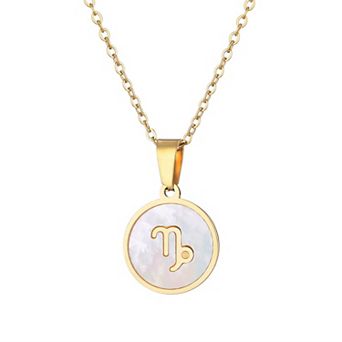 Adornia Tarnish Resistant 18k Gold Plated Mother of Pearl Zodiac Pendant Necklace