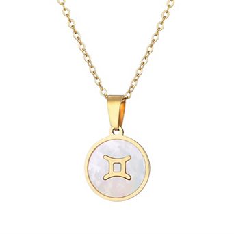 Adornia Tarnish Resistant 18k Gold Plated Mother of Pearl Zodiac Pendant Necklace