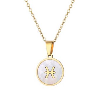 Adornia Tarnish Resistant 18k Gold Plated Mother of Pearl Zodiac Pendant Necklace
