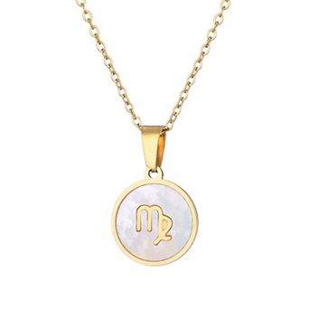 Adornia Tarnish Resistant 18k Gold Plated Mother of Pearl Zodiac Pendant Necklace
