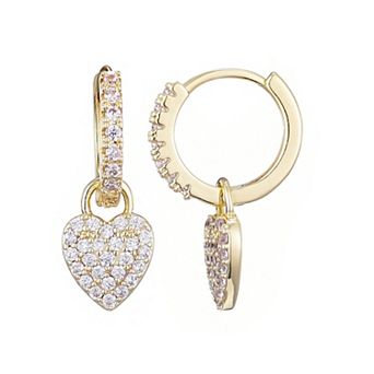 Adornia 14k Gold Flash Plated Cubic Zirconia Heart Huggie Earrings