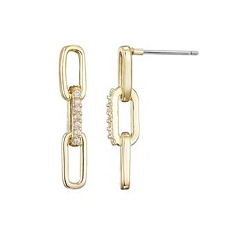 Adornia 14k Gold Flash Plated Cubic Zirconia Mini Paperclip Drop Earrings
