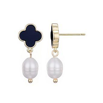 Adornia 14k Gold Plated Clover & Freshwater Cultured Pearl Drop Earrings