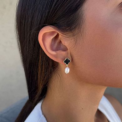 Adornia 14k Gold Plated Clover & Freshwater Cultured Pearl Drop Earrings