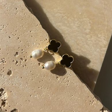 Adornia 14k Gold Plated Clover & Freshwater Cultured Pearl Drop Earrings