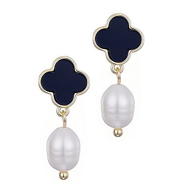 Adornia 14k Gold Plated Clover & Freshwater Cultured Pearl Drop Earrings