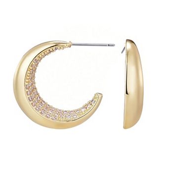 Adornia 14k Gold Plated Crystal Lined Hoop Earrings