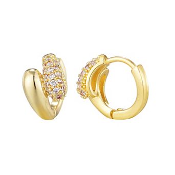 Adornia 14k Gold Flash Plated Cubic Zirconia Double Band Hoop Huggie Earrings