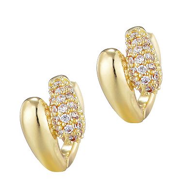 Adornia 14k Gold Flash Plated Cubic Zirconia Double Band Hoop Huggie Earrings