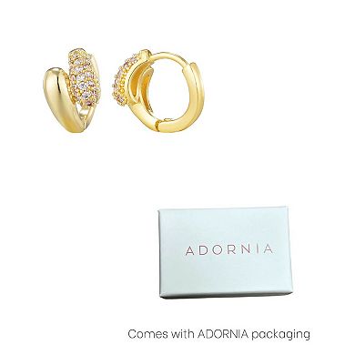 Adornia 14k Gold Flash Plated Cubic Zirconia Double Band Hoop Huggie Earrings