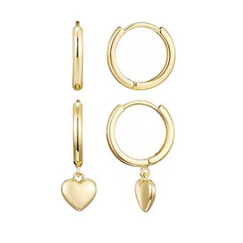 Adornia 14k Gold Plated Heart Huggie Hoop Earring Duo Set