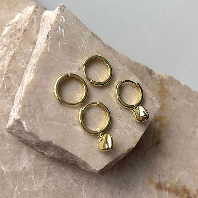 Adornia 14k Gold Plated Heart Huggie Hoop Earring Duo Set