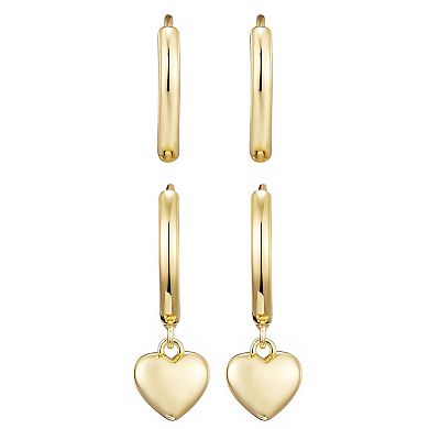 Adornia 14k Gold Plated Heart Huggie Hoop Earring Duo Set