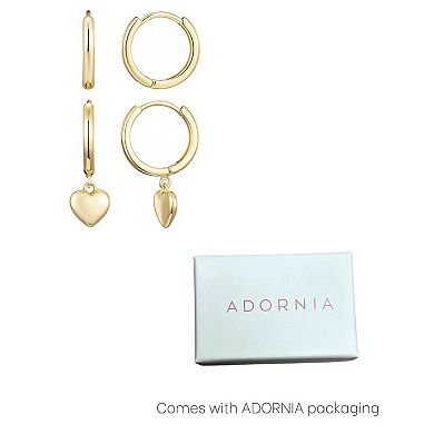 Adornia 14k Gold Plated Heart Huggie Hoop Earring Duo Set