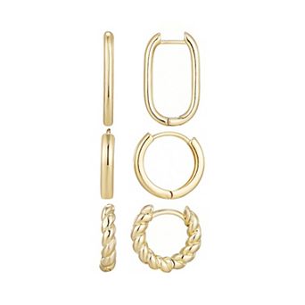 Adornia 14k Gold Plated 3-Pair Hoop Earring Set