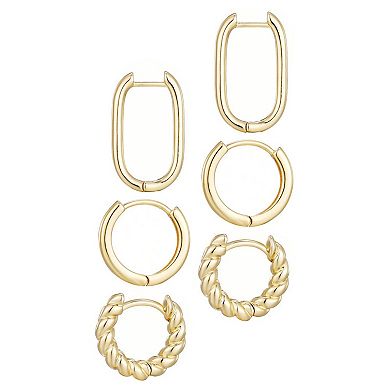 Adornia 14k Gold Plated 3-Pair Hoop Earring Set