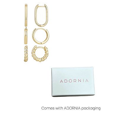 Adornia 14k Gold Plated 3-Pair Hoop Earring Set