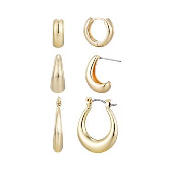 Adornia 14k Gold Plated Set of 3 Hoop Earrings