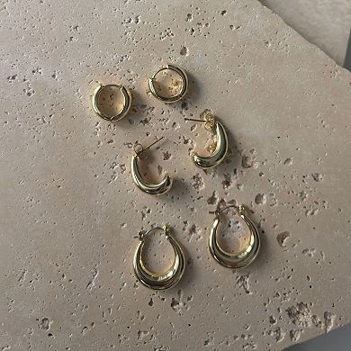 Adornia 14k Gold Plated Set of 3 Hoop Earrings