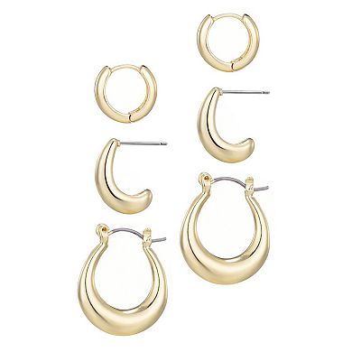 Adornia 14k Gold Plated Set of 3 Hoop Earrings