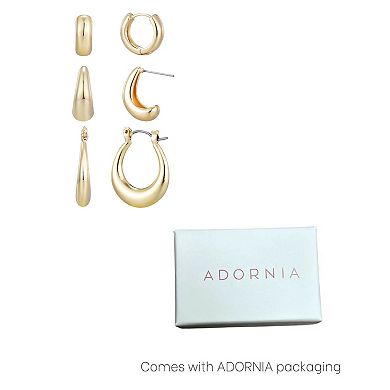 Adornia 14k Gold Plated Set of 3 Hoop Earrings