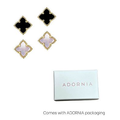 Adornia 14k Gold Plated Clover Stud 2-Pair Earring Set