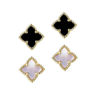 Adornia 14k Gold Plated Clover Stud 2-Pair Earring Set