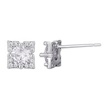 Adornia Silver Tone Cubic Zirconia Flower Halo Stud Earrings