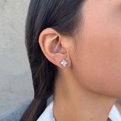 Adornia Silver Tone Cubic Zirconia Flower Halo Stud Earrings