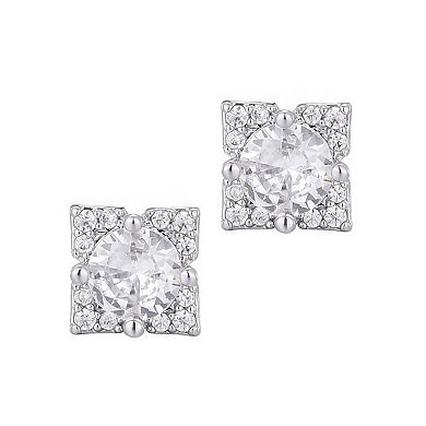 Adornia Silver Tone Cubic Zirconia Flower Halo Stud Earrings