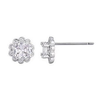 Adornia Silver Tone Cubic Zirconia Floral Halo Stud Earrings