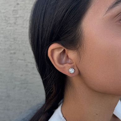 Adornia Silver Tone Cubic Zirconia Floral Halo Stud Earrings