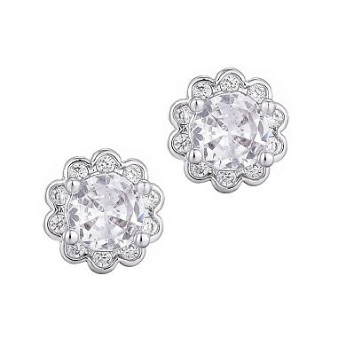 Adornia Silver Tone Cubic Zirconia Floral Halo Stud Earrings