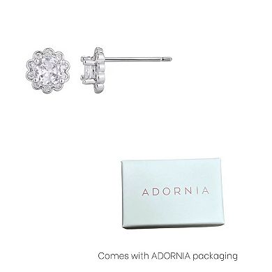 Adornia Silver Tone Cubic Zirconia Floral Halo Stud Earrings