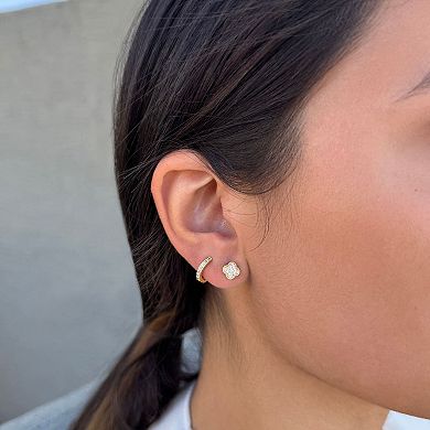 Adornia 14k Gold Flash Plated Cubic Zirconia Huggie & Clover Stud Earrings Set