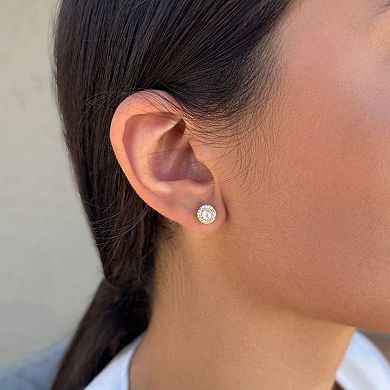 Adornia 14k Gold Flash Plated Freshwater Pearl Cubic Zirconia Halo Stud Earrings