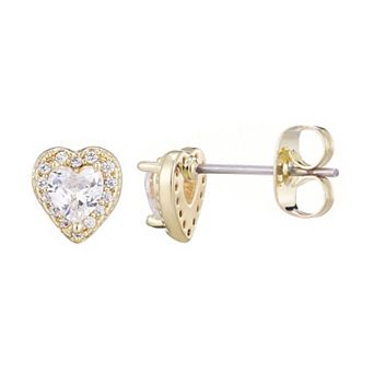 Adornia 14k Gold Flash Plated Cubic Zirconia Heart Halo Stud Earrings