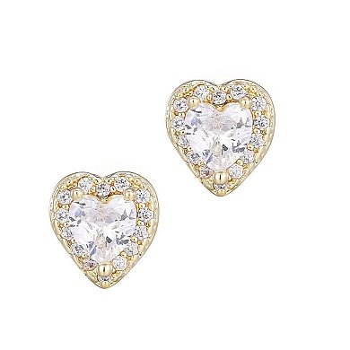 Adornia 14k Gold Flash Plated Cubic Zirconia Heart Halo Stud Earrings