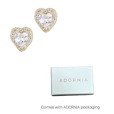 Adornia 14k Gold Flash Plated Cubic Zirconia Heart Halo Stud Earrings