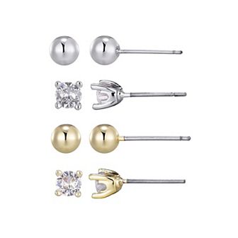 Adornia 14k Gold Flash Plated Gold & Silver Plated Cubic Zirconia Stud Earrings Set